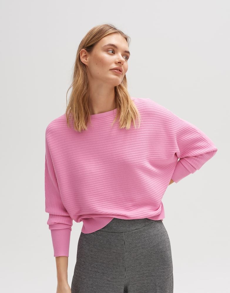 OPUS Strickpullover Pisol ECOVERO™ Viskose Mix U-Boot Ausschnitt  kurze Silhouette rosa, blau S13 10142110298171 40 | 60020 coal blue | 