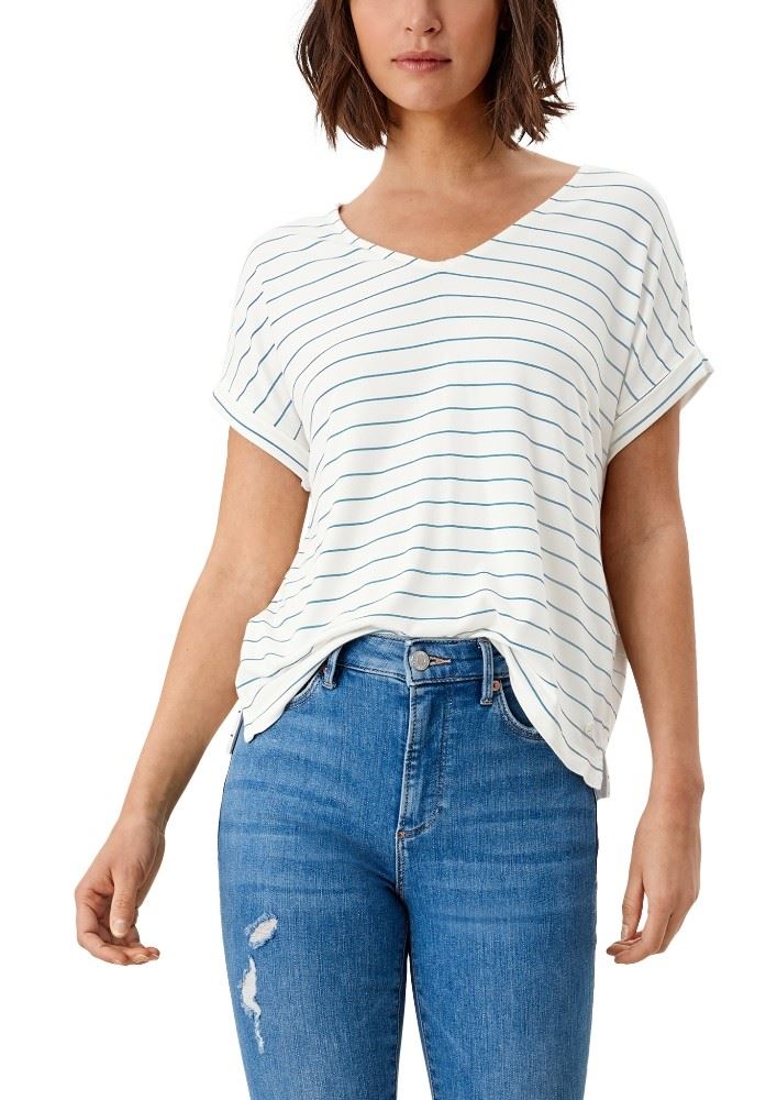 s.Oliver Damen Shirt Viskose gestreift weiß S12 2114337 