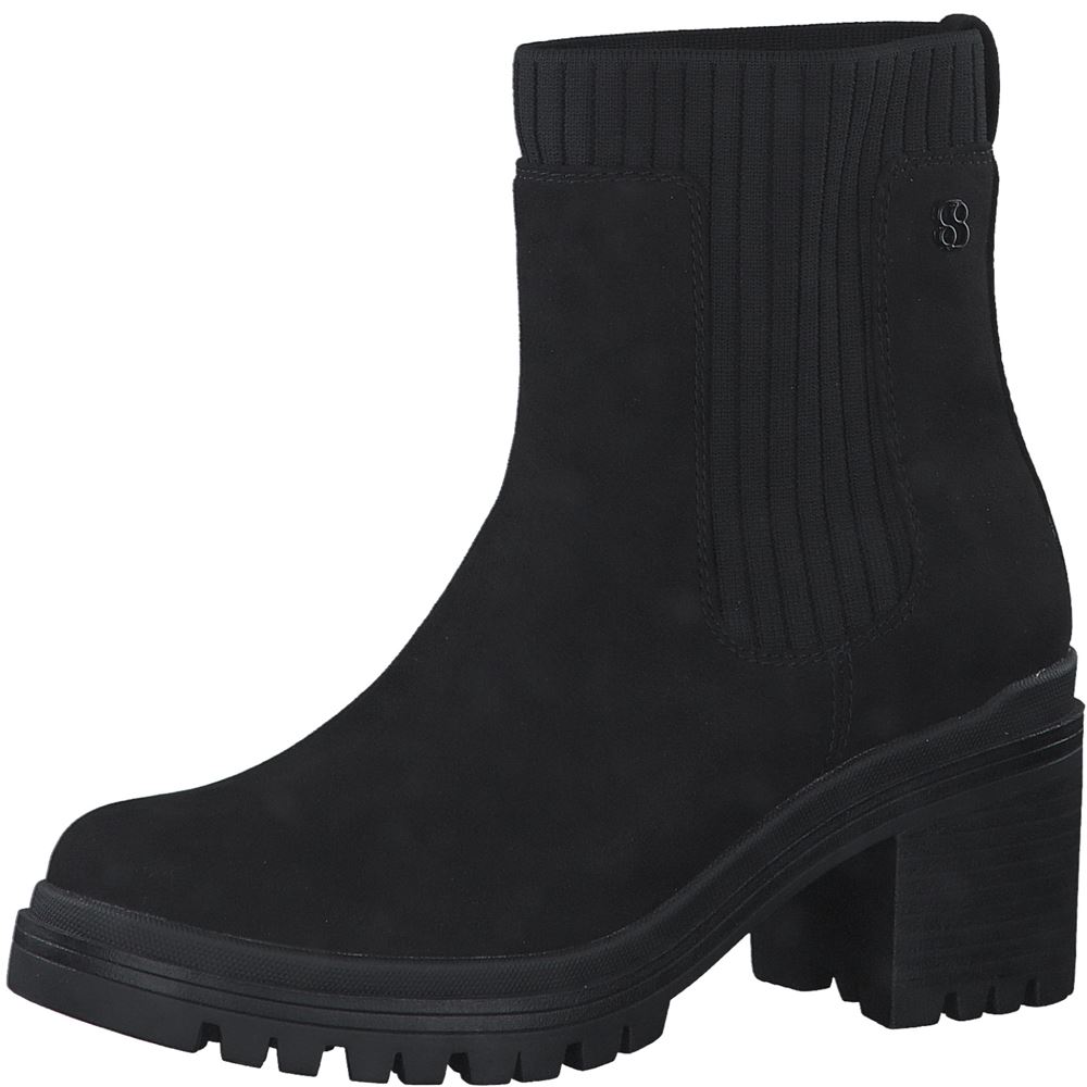 s.Oliver Damen Chelsea-Boots Stiefelette Blockabsatz schwarz S22 5-5-25430-29 