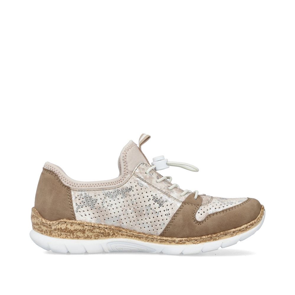Rieker Antistress Damen Slipper Sneaker Schnellschnürung Lochmuster beige S13 N4255-60 