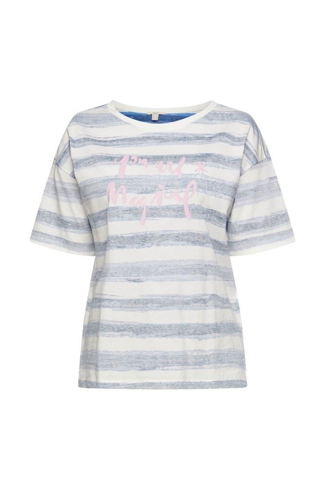 ESPRIT Gestreiftes T-Shirt mit Print aus Bio-Baumwolle 032EE1K321 L | E110 OFF WHITE | 