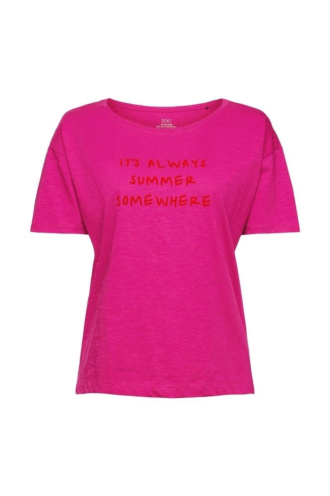 EDC Statement-Shirt aus Baumwolle 032CC1K305 L | C660 PINK FUCHS | 