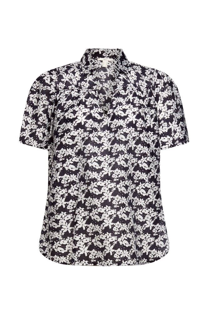 EDC geblümte Bluse mit Leinen 032CC1F302 M | C402 NAVY 3 | 