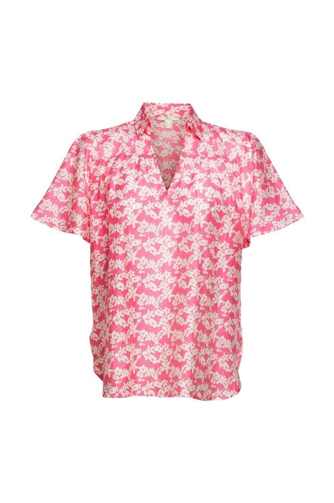 EDC geblümte Bluse mit Leinen 032CC1F302 S | C673 PINK 4 | 