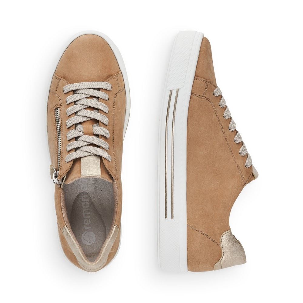 Remonte Schnürhalbschuh Sneaker Leder Reißverschluss sand beige softfoam D0903-60 39 | sand/muschel | G