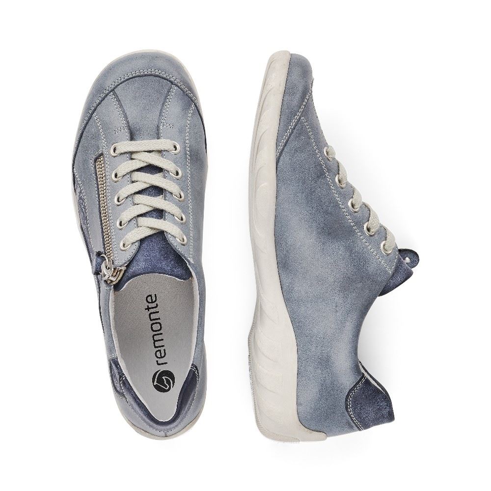 Remonte Sneaker Schnürer Leder Reißverschluss blau kombi R3416-14 