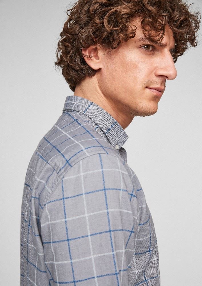 s. Oliver Herren Hemd karriert Strecht grau 2056351 XL | 95N4 grey check | 