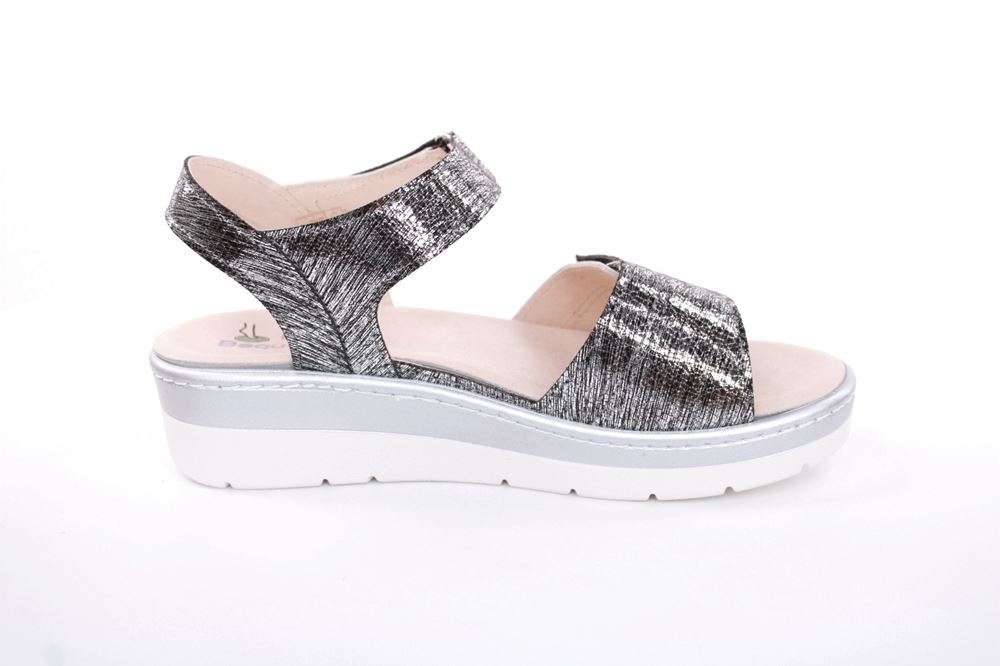 Fußbequem Damen Sandale Wechselfußbett metallisch glänzend schwarz S13 10101 