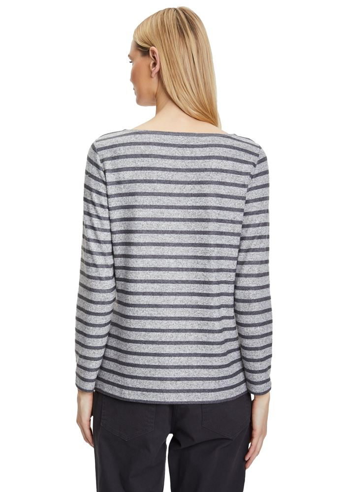 Betty Barclay Langarmshirt gestreift grafisches Muster grau S22 25101130 