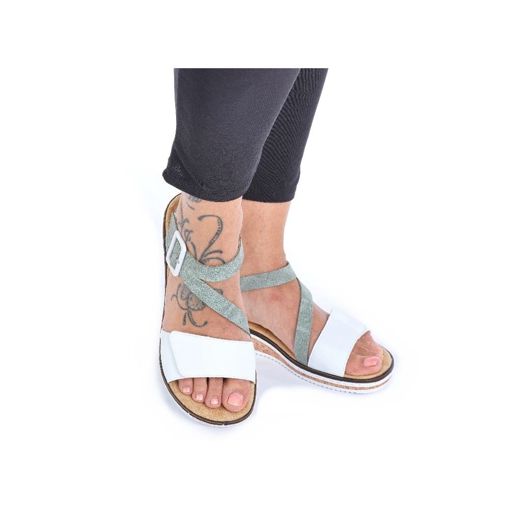 Rieker Sandalette Keilabsatz mintgrün perlweiß V3660-52 