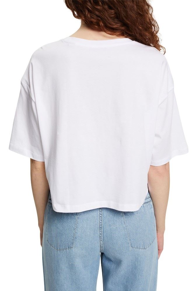 EDC Cropped T-Shirt Frontprint Rundhalsausschnitt weiß S12 062CC1K315 L | C100 WHITE | 