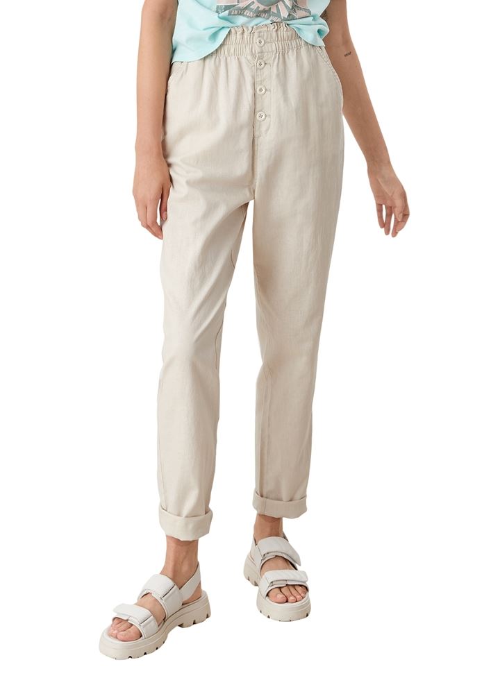 QS designed by High- Waist- Hose Leinenmix beige, schwarz S12 2113451 36 | 9999 black | 