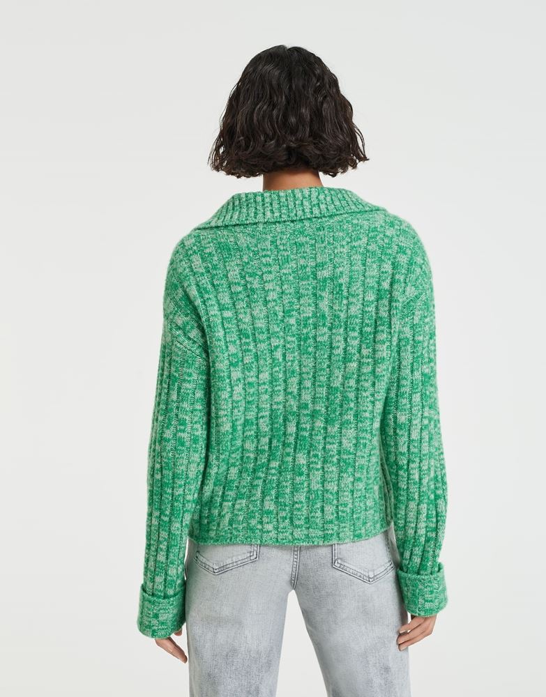 OPUS Strickpullover Pouline Troyerkragen Knopfleisteb grün S22  10132911011146 