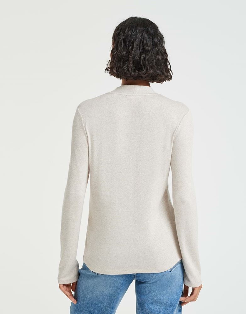 OPUS Langarmshirt Sabera ECOVERO™ Viskose Mix  V- Ausschnitt beige S13 10111510859146 