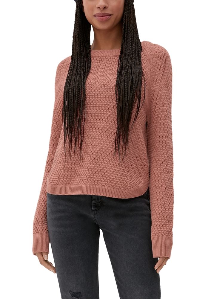 QS designed by Strickpullover Musterstruktur Rundhalsausschnitt rosa, lila S22 2125111 XXL | 4807 LILAC/PINK | 