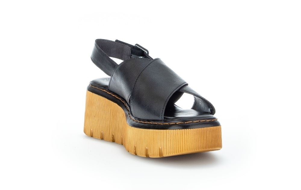 Gabor Plateau Sandale schwarz Leder 84.711.27 5,5 | schwarz (cognac | F