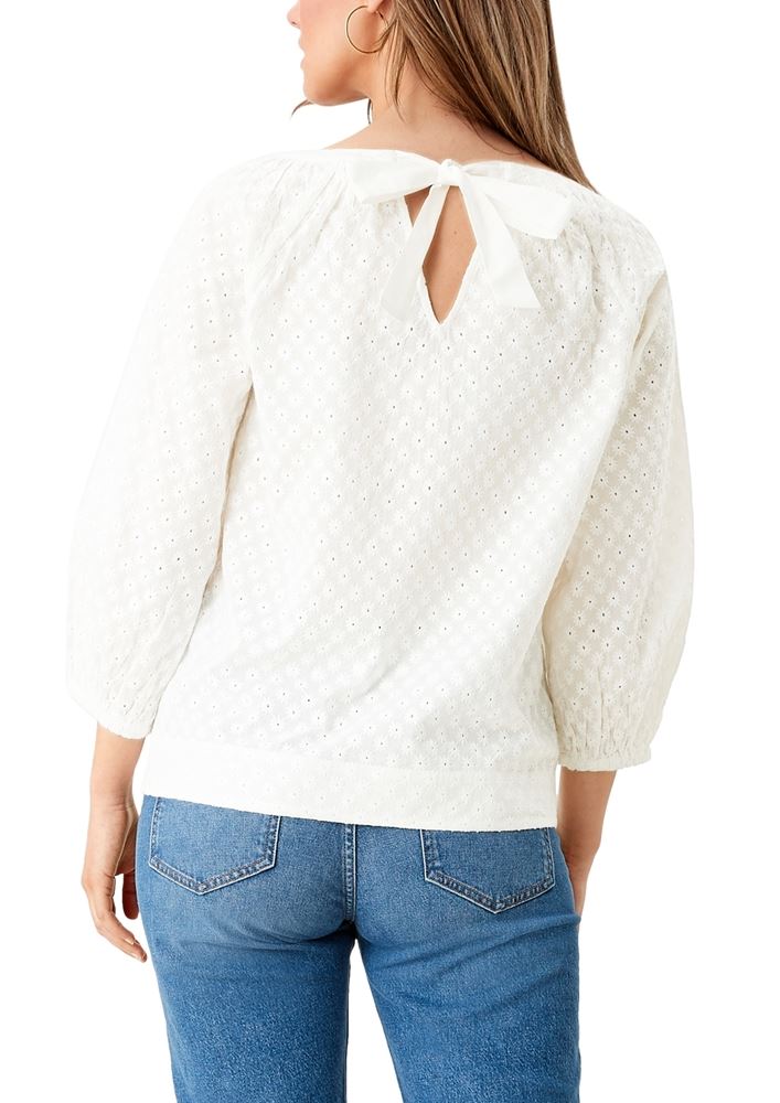 s.Oliver Bluse 3/4 Arm Lochstickerei Schleife weiß S12  2111994 46 | 02L1 WHITE | 