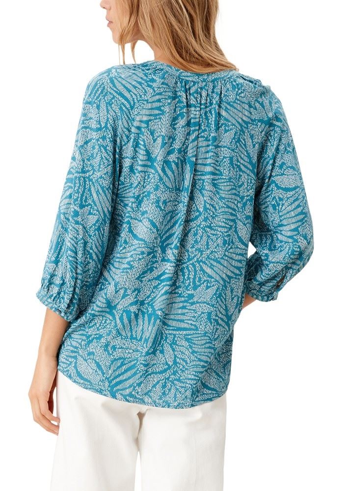 s.Oliver Tunika Bluse 3/4 Arm Blätterprint blau  S12 2115207 36 | 68A0 deep teal | 
