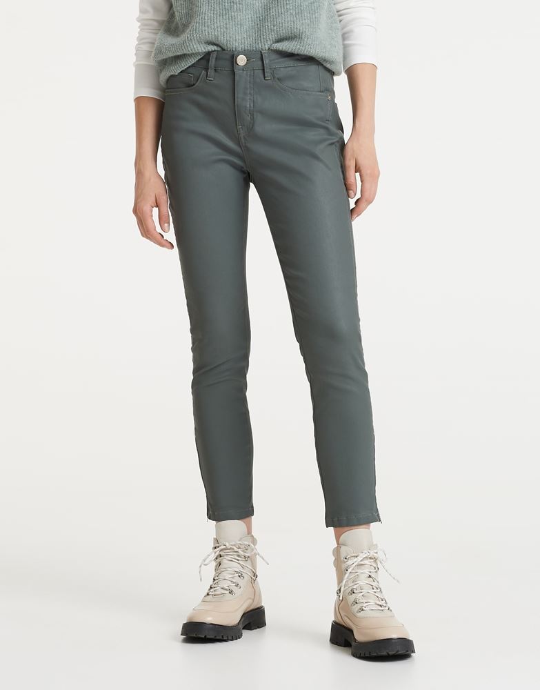 OPUS Jeans Emily Zip Coated grün und schwarz S22 242175840100 
