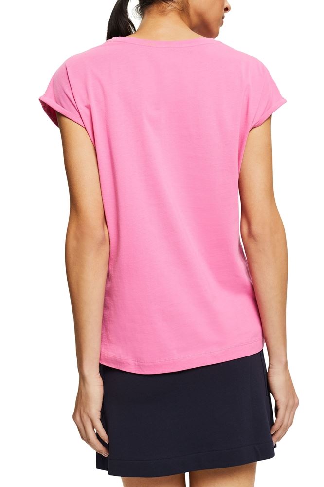 EDC T-Shirt Blumen Print Rundhalsausschnitt Biobaumwolle rosa S12 032CC1K304 