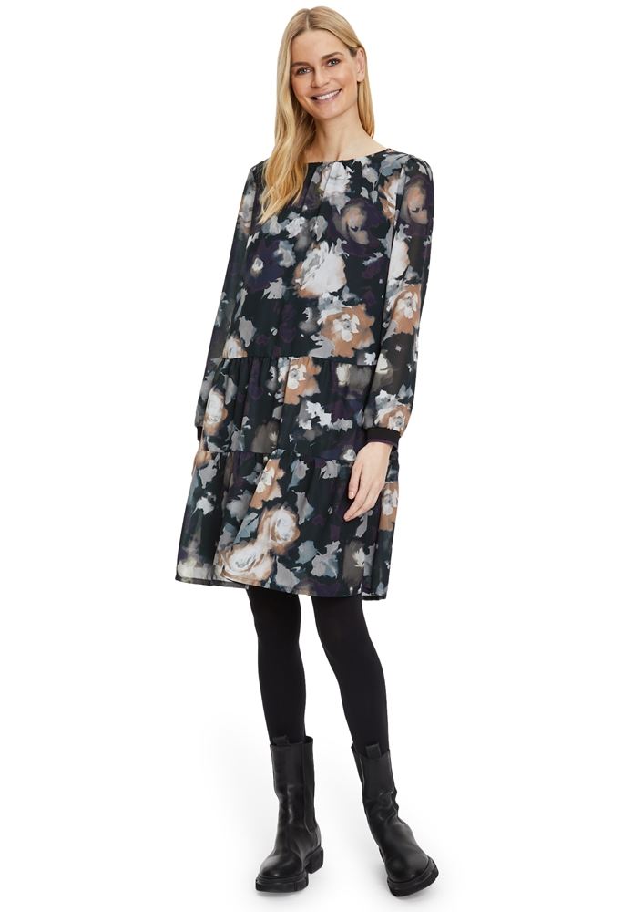 Betty Barclay Chiffonkleid florales Muster Knielang schwarz S22 12331517 38 | 9860 Black/Purp | 