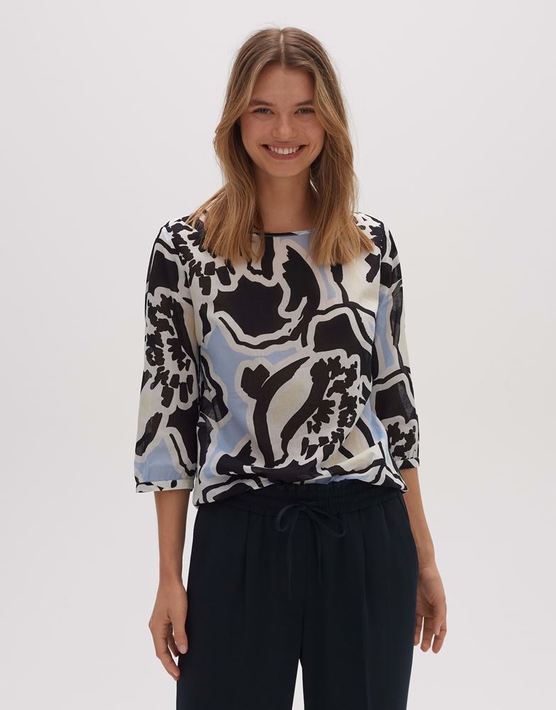 OPUS Printbluse Fu intense 3/4 Arm abstrakter  Blütendruck blau, grün S13  2044711185177 