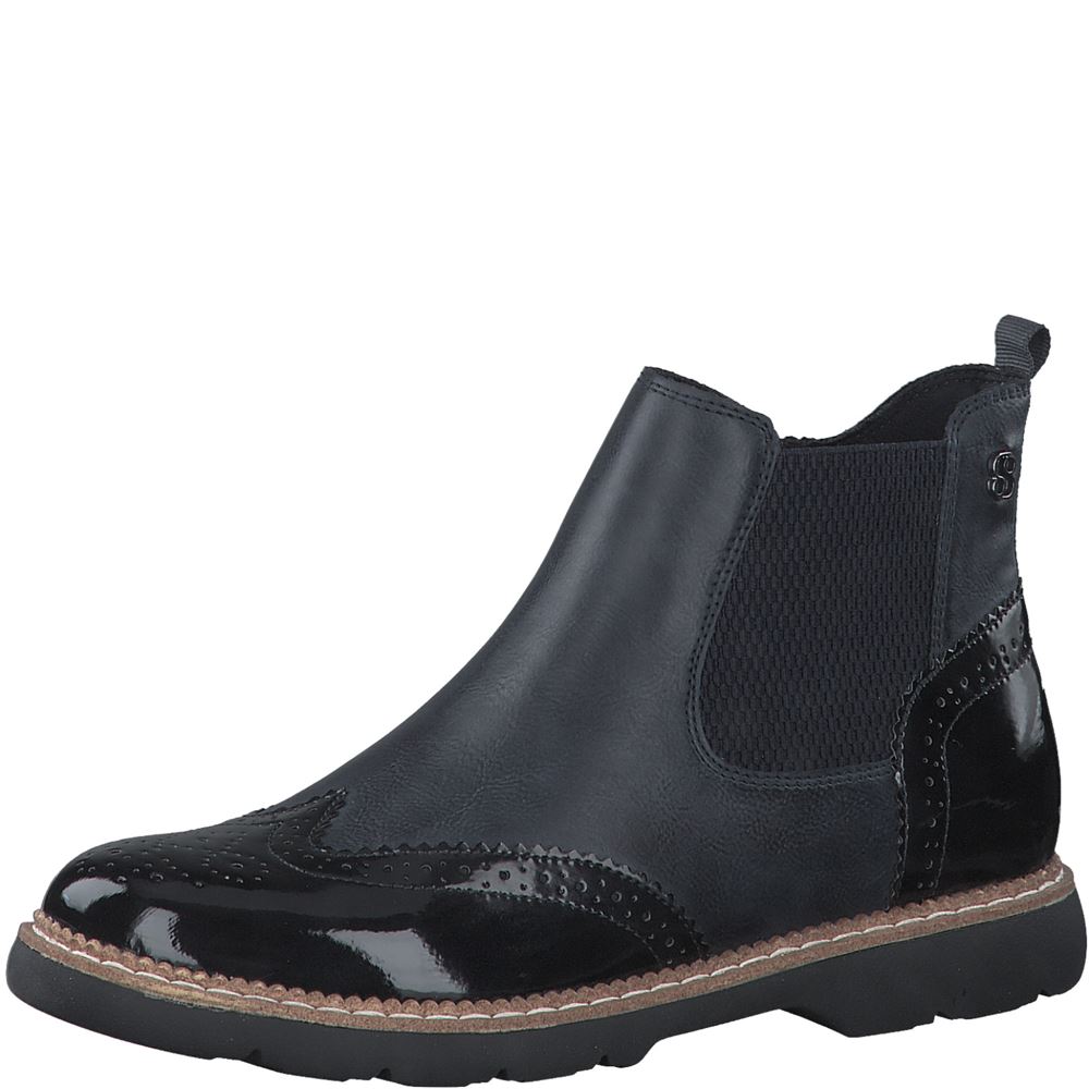 s.Oliver Damen Stiefelette Stretcheinsatz Lack- Details blau S22 5-5-25444-39 37 | 891 NAVY COMB. | 