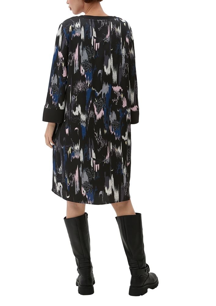 s.Oliver Midi-Kleid mit Allover-Muster S22 2124813 44 | 99A1 GREY/BLACK | 