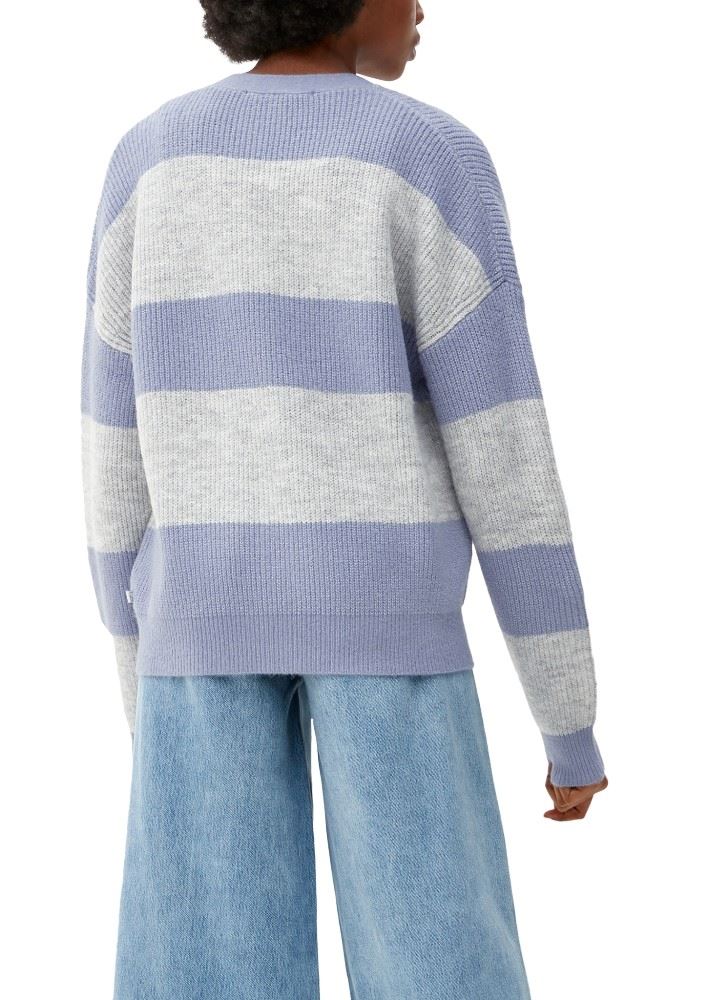 QS designed by Strickcardigan mit Streifen grau/blau S22  2119017 XS | 94G0 GREY/BLACK | 