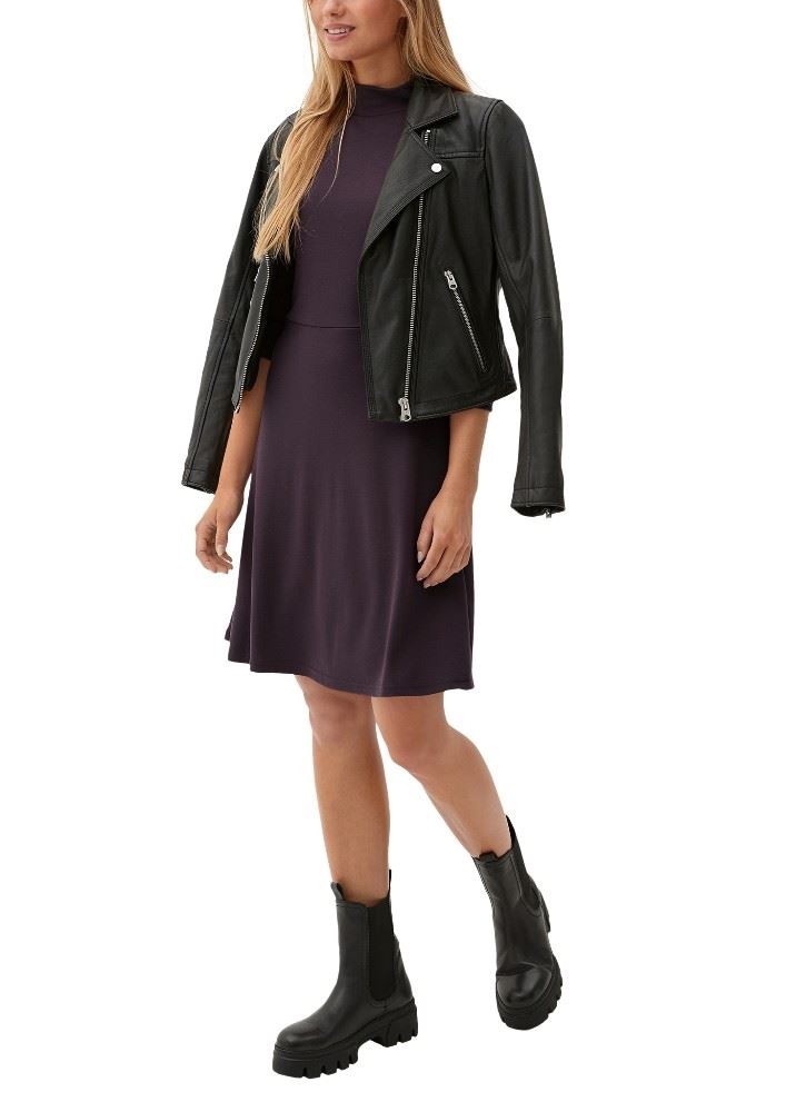 QS designed by Kleid mit Stehkragen lila, schwarz S22  2124277 