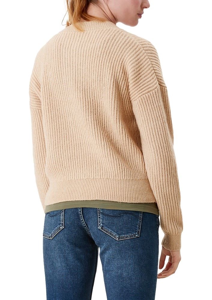 QS designed by Strickpullover mit halber Knopfleiste beige S12 2117549 