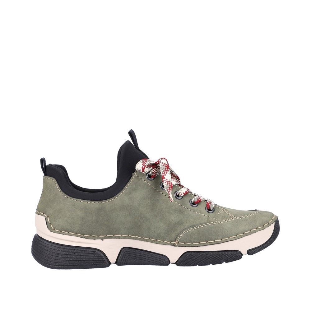 Rieker Antistress Damen Slipper Sneaker Schlupfschaft Zierreißverschluss Wechselfußbett grün S22 45973-54 37 | liane/schwarz | F