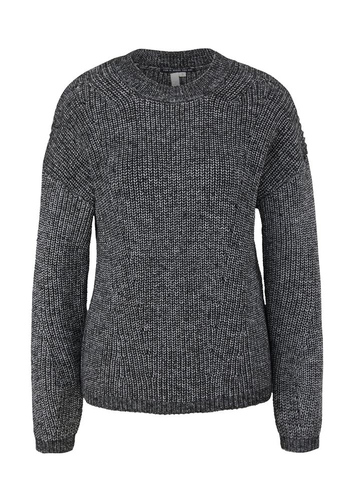 QS designed by Pullover Ajourmuster Rundhalsausschnitt weiß, braun, schwarz S22 2119037 