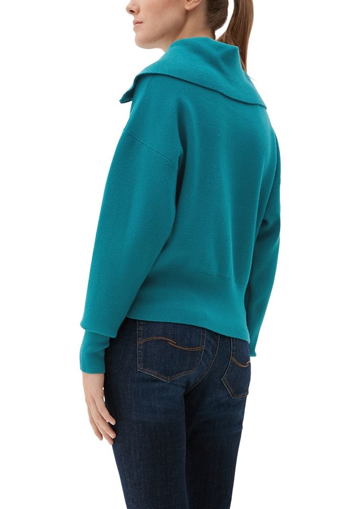 QS designed by Pullover Viskosemix Troyer- Kragen grün S22 2119474 XXL | 6696 BLUE GREEN | 
