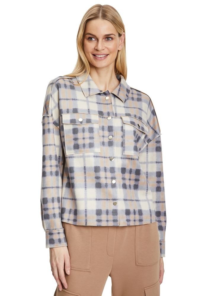 Betty Barclay Blazer- Jacke, Hemd- Jacke Karo- Muster Hemdkragen Brusttaschen grau S22 41501179 