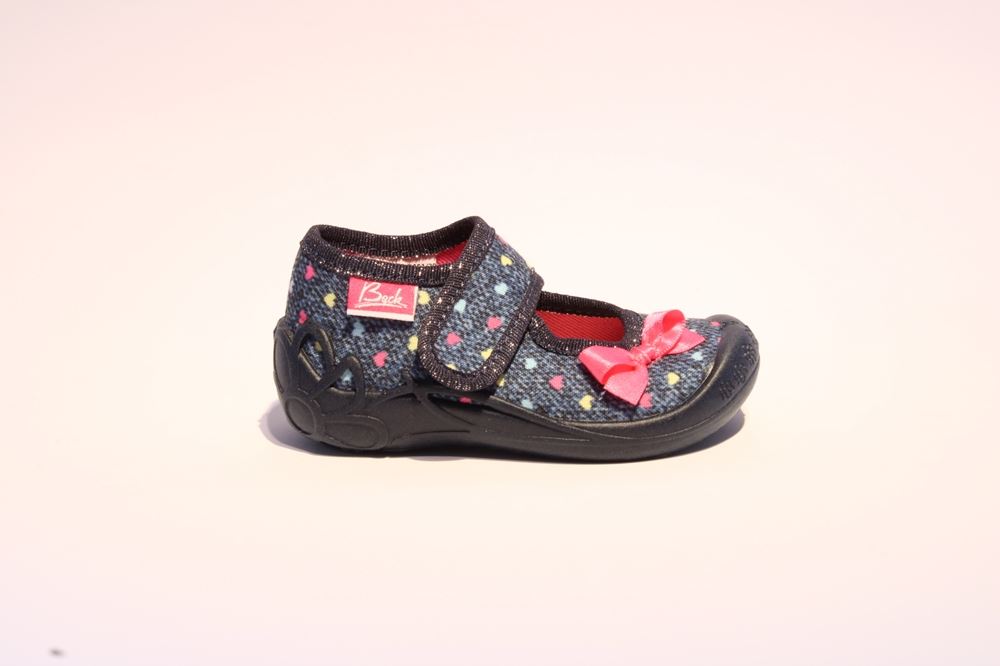 Beck Hausschuh Mädchen blau Glitzer Schleife 3038/05 21 | dunkelblau | 