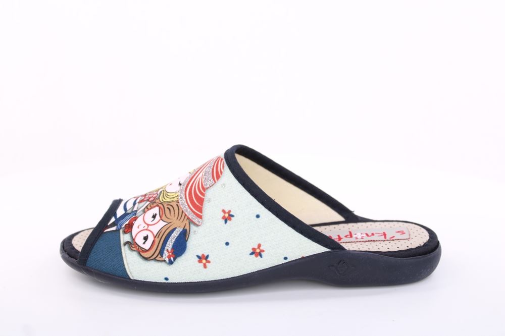 s`knöpfli Damen Pantolette Hausschuh Motiv blau S13 Z28827 