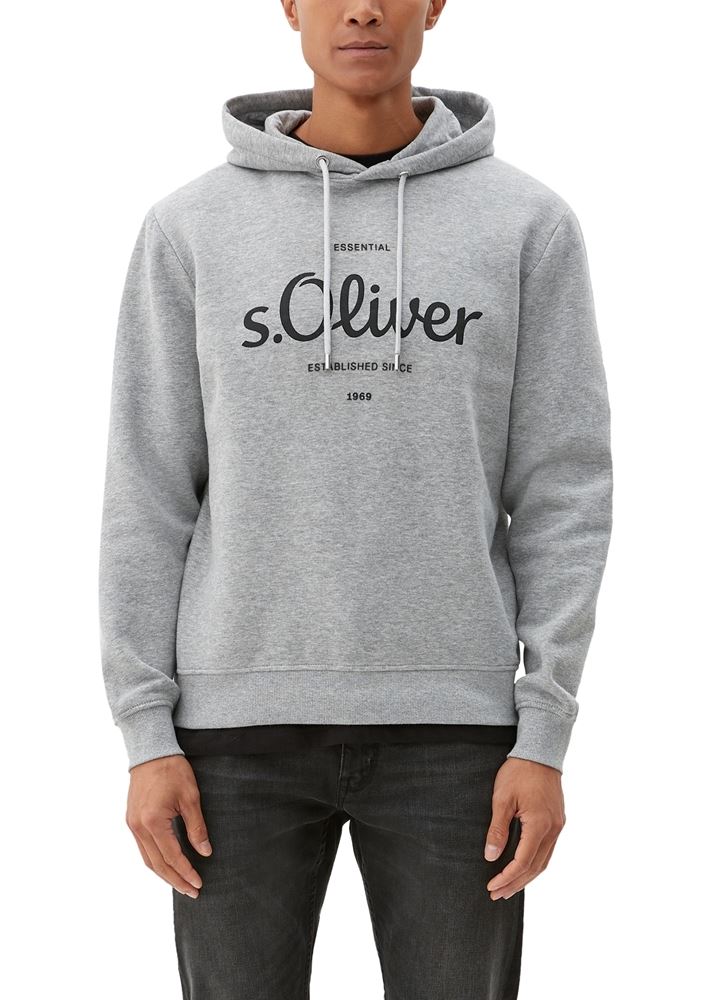 s.Oliver Herren Sweatshirt Logo- Print Kapuze blau,grau S22 2122819 XXL | 9700 GREY/BLACK | 