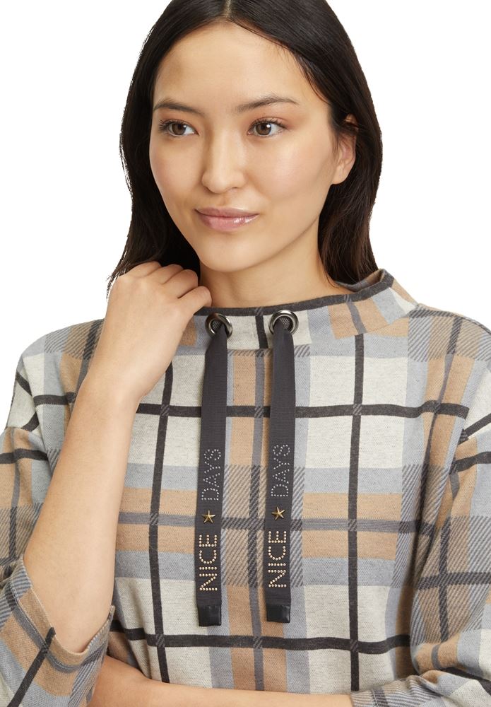 Betty Barclay Sweatshirt 3/4 Arm Karo- Muster Stehkragen grau S22 25251134 