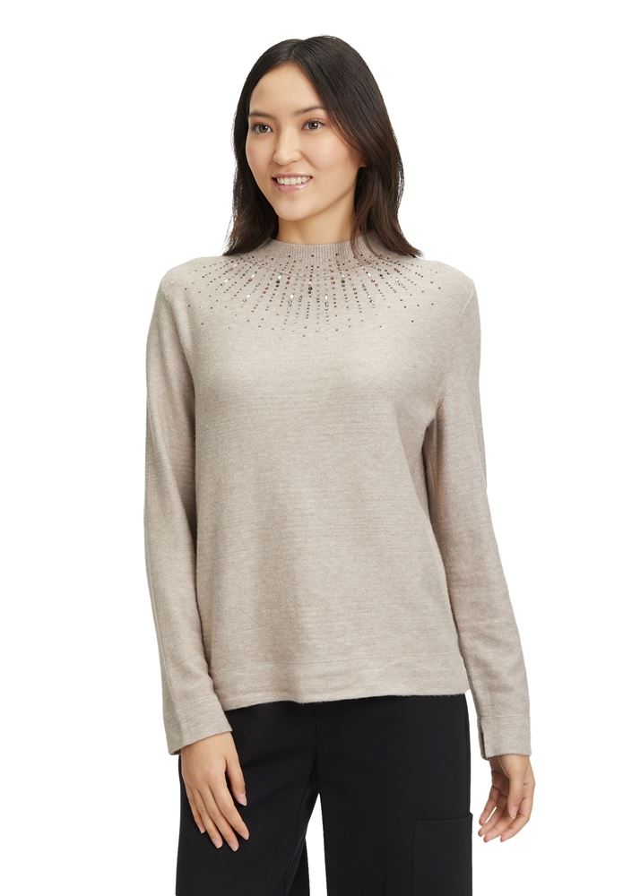 Betty Barclay Strickpullover Turtelneck Strassverzierung beige S22 57571026 40 | 7718 Funghi Mel | 