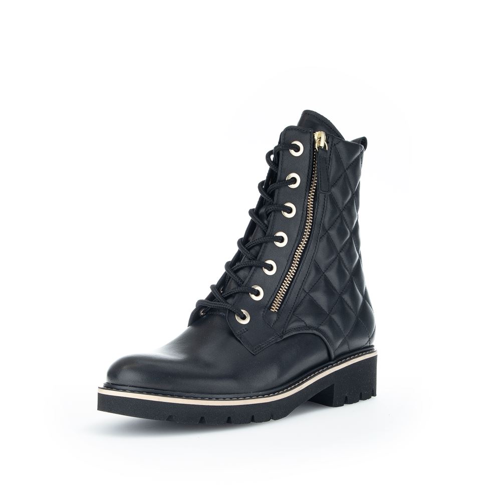 Gabor Schnürstiefelette Steppmuster Leder Wechselfußbett schwarz S22 92.735.57 5 | schwarz (Mic/go | G