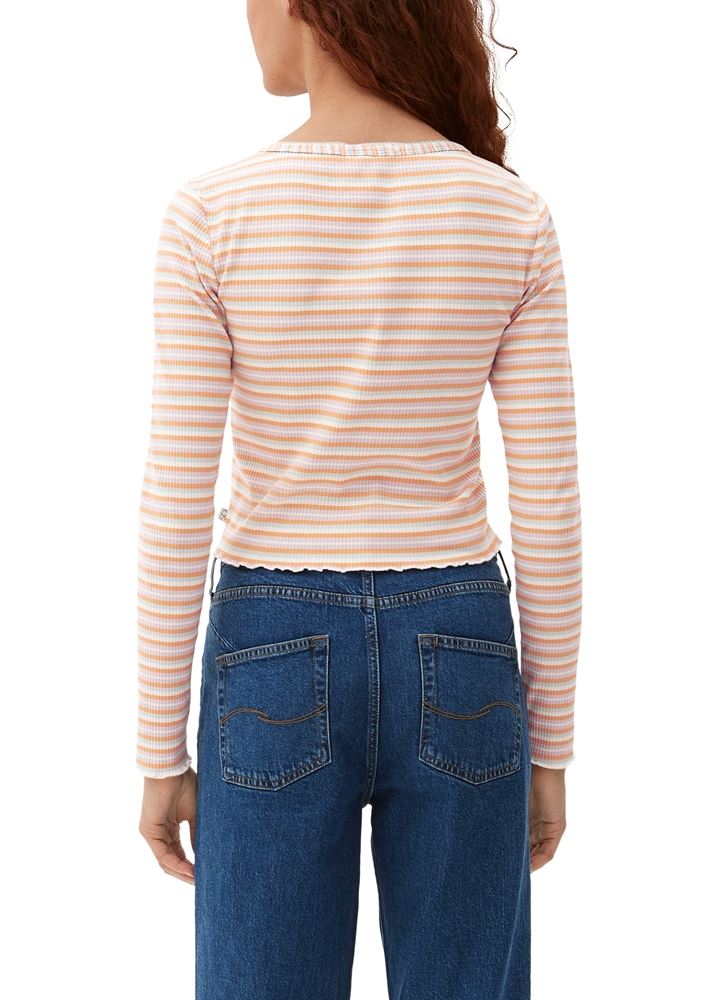 QS designed by Langarmshirt mit Rippstruktur orange S13 2127617 
