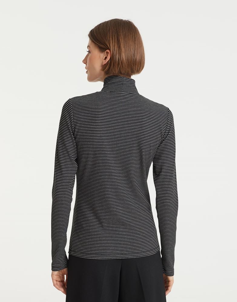 OPUS Streifenshirt Sibyla Rollkragen feine Streifen schwarz S22 10094410751145 