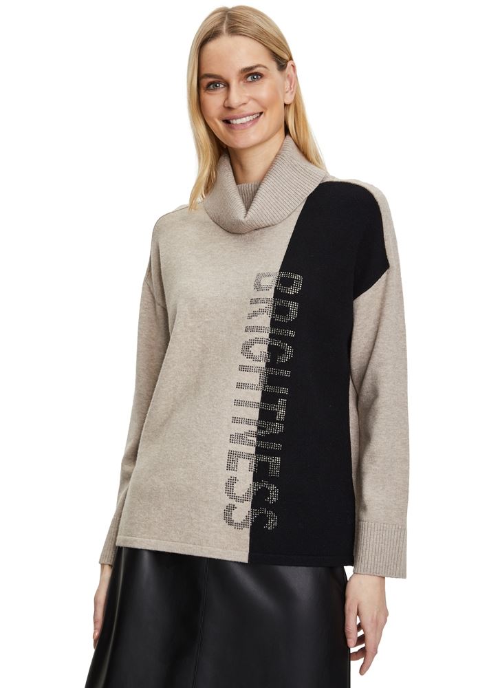 Betty Barclay Strickpullover Rollkragen Schriftzug Strasssteine schwarz S22  57581026 
