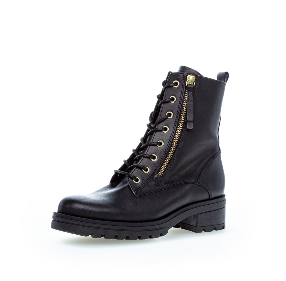Gabor Damen Schnürstiefelette Schnürboots Leder Reißverschluss Wechselfußbett schwarz S22 92.785.67 6,5 | schw(Flausch/go | G