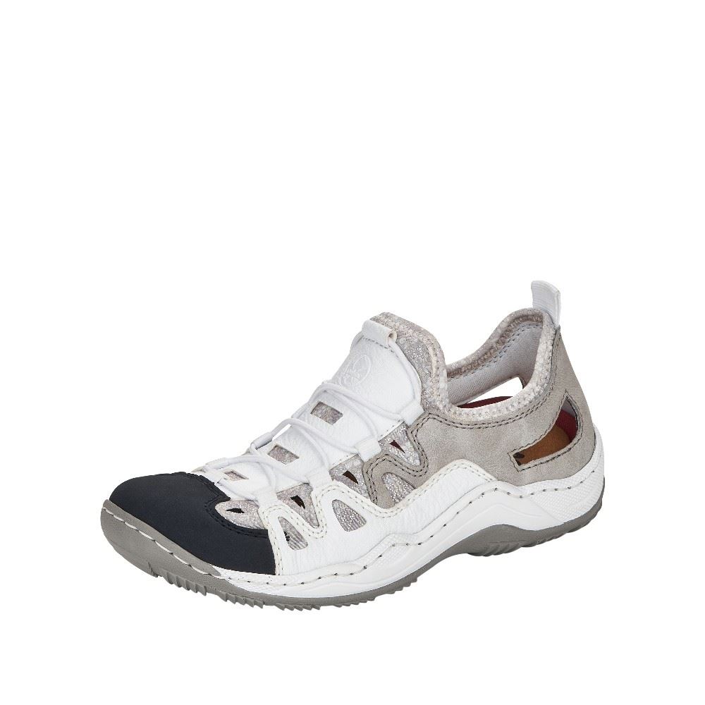 Rieker Damen Slipper weiß/grau L0539-80 37 | pazifik/weiss/c | F