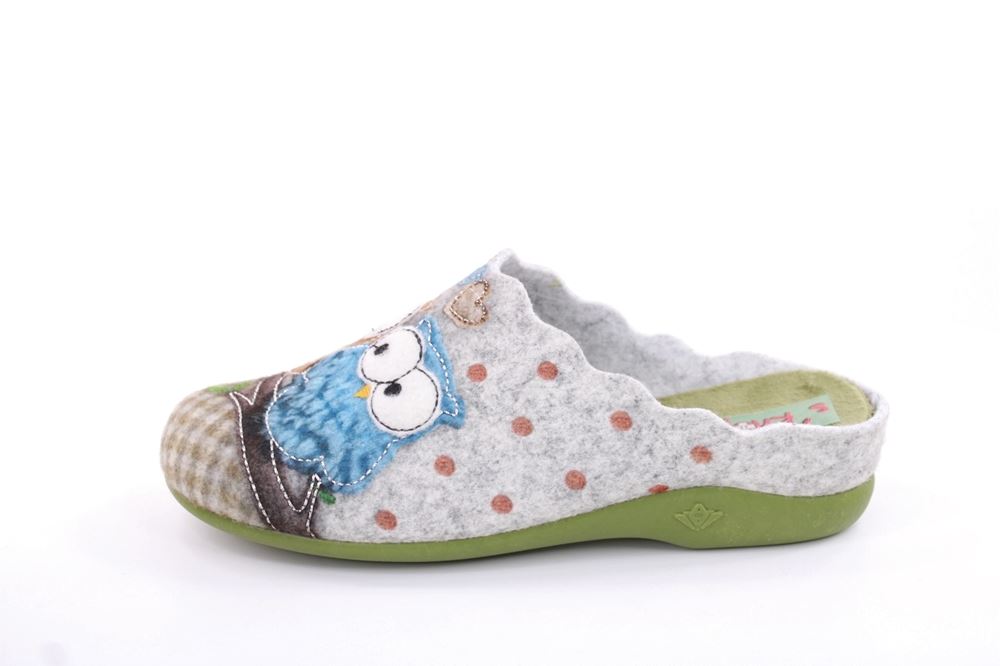 s`knöpfli Damen Hausschuh Pantolette Eulenmotiv Wechselfußbett grau S22 Z27658P 37 | fieltro kaki | 