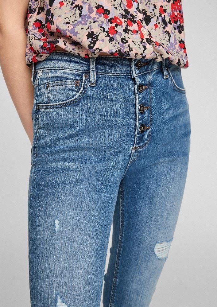 QS designed by Skinny Jeans Knopfleiste  blau 2062809 
