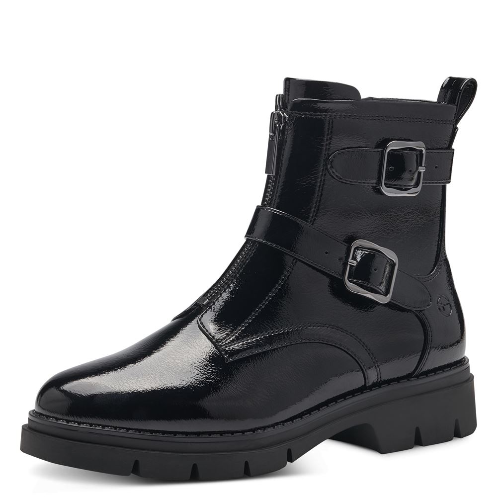 Tamaris Stiefelette Boots Zierschnallen Lackoptik TOUCHit- Fußbett schwarz S23 1-25817-41 