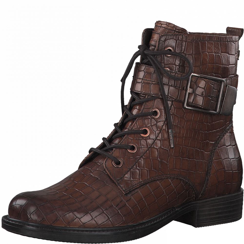 Tamaris Schnürboot Schnürstiefelette Kroko- Optik Leder braun S21 1-1-25217-27 38 | 354 MUSCAT CROC | 